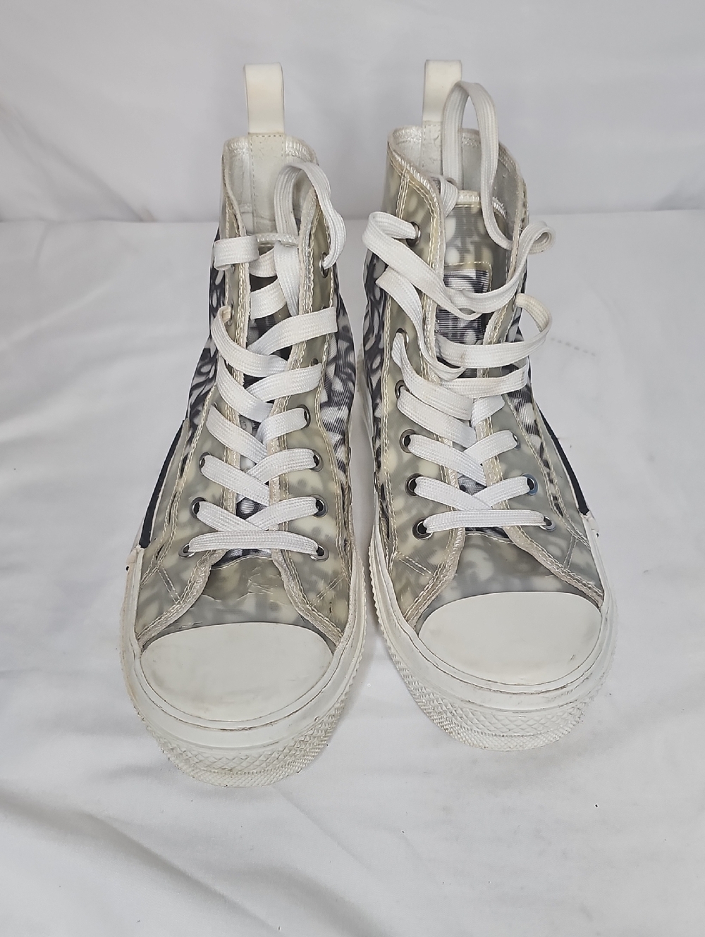 Dior Women's Translucent High-Top Sneakers in White and Grey.